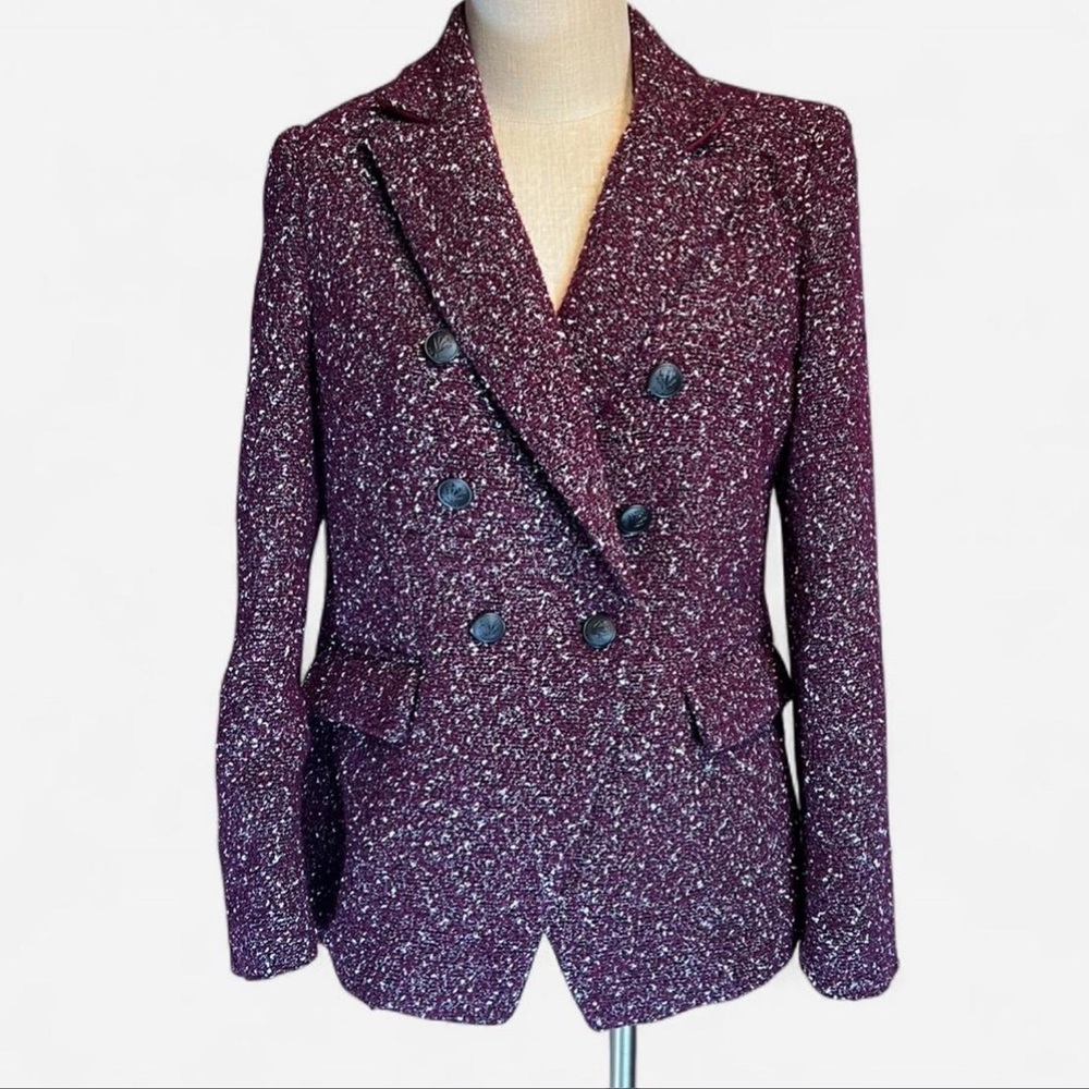 💜rag & bone Preston Double Breasted Wool Blend Tweed Blazer in Burgundy